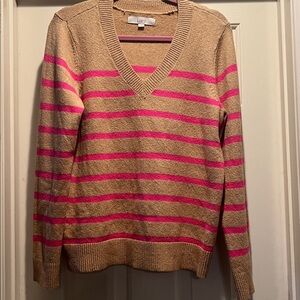 GUC Loft Vneck sweater. Size Medium. Camel and hot pink color combo.